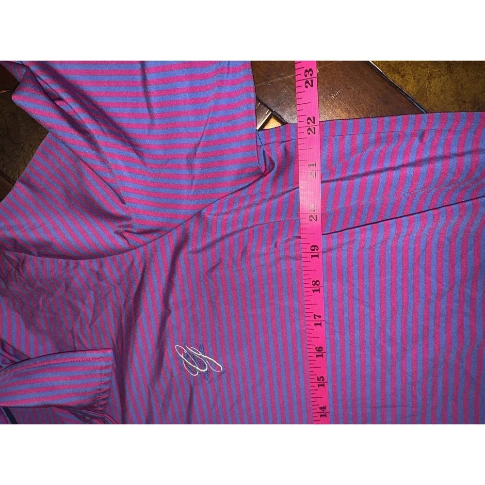 RLX Ralph Lauren Performance Large Polo Shirt Pink‎ Blue Stripped Golf Stretch